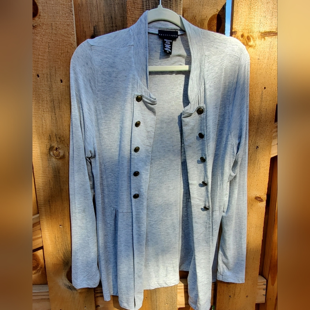 Apostrophe lightweight, light gray open blazer, size L